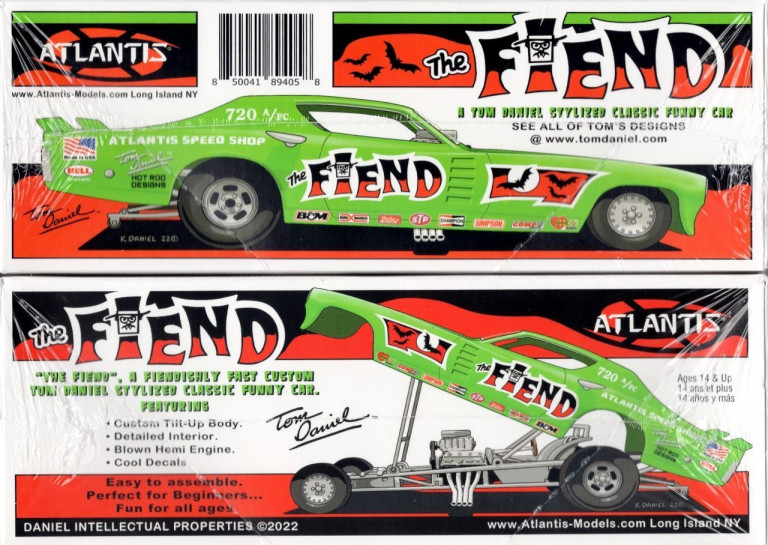 Atlantis The Fiend Tom Daniel – Modello Auto Funny Car In Scala 1:32, Kit Di Montaggio Con Corpo Inclinabile, Motore Hemi Soffiato E Decalcomanie Originali, AMCM8278