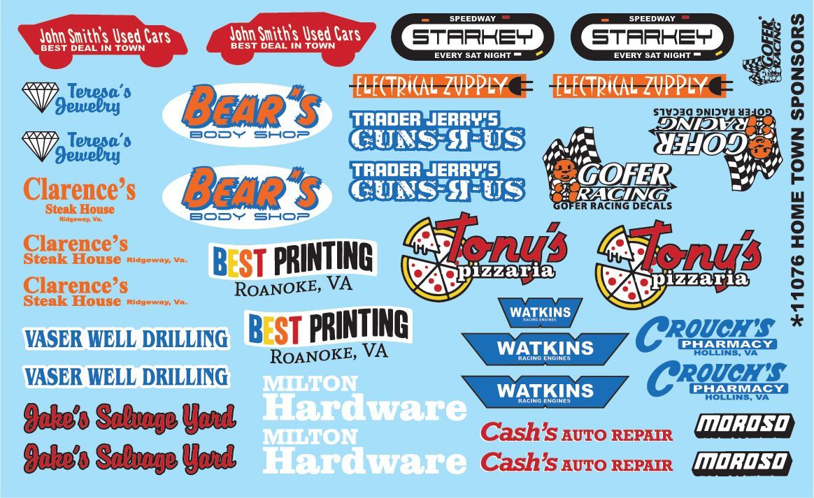 Gofer Racing Home Town Sponsors Decal Sheet - Spotlight Hobbies
