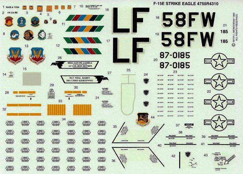 Revell McDonnell Douglas F15D/E Strike Eagle, 1/32 Scale Decals, 7.5 x 5.25 inches Spotlight