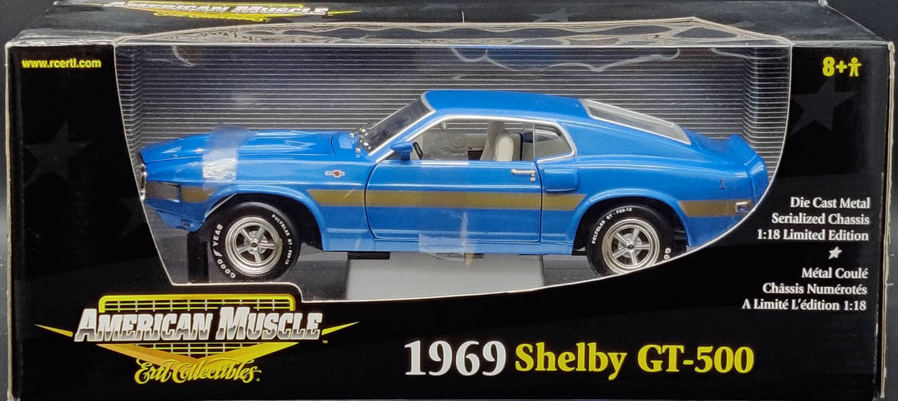 Ertl American Muscle 1/18 Scale 1969 Ford Mustang Shelby GT-500 - Blue ...