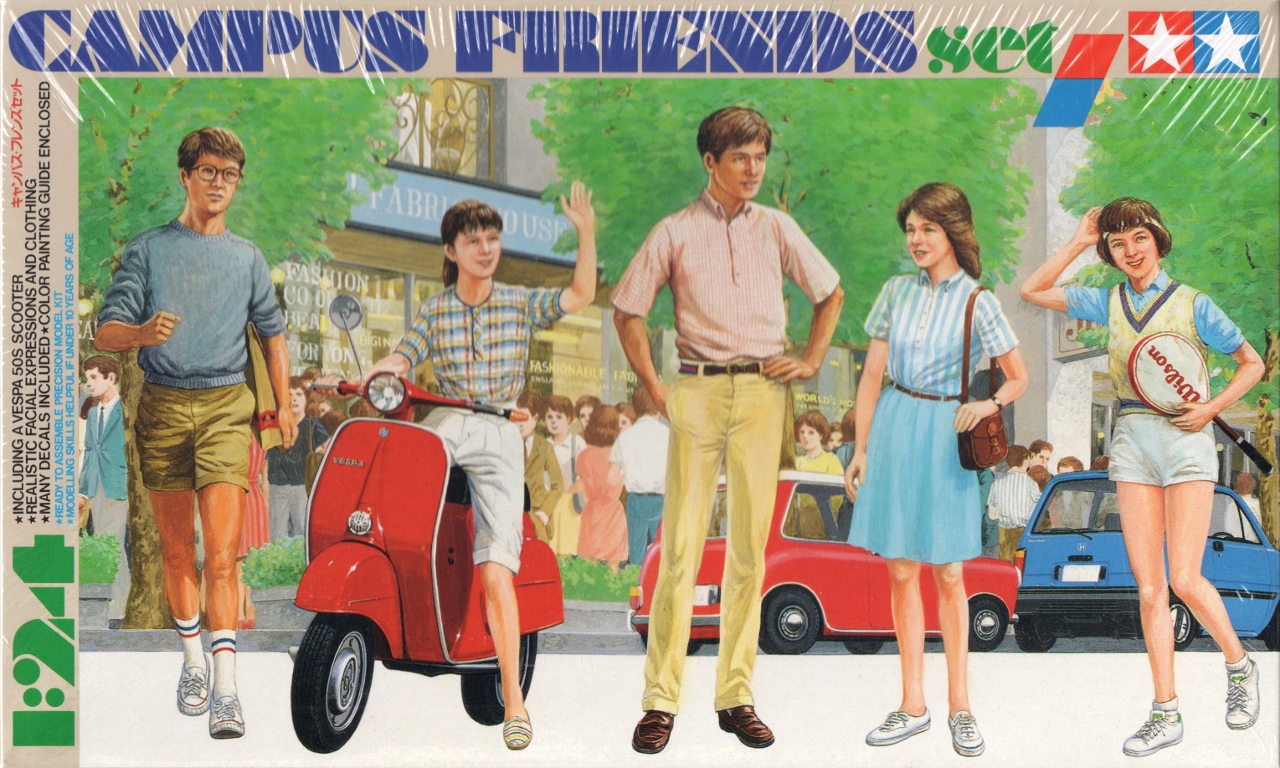 Lot Tamiya Vintage 1/24 Campus Friends Set + Vespa 50S Et Voiture De Sport